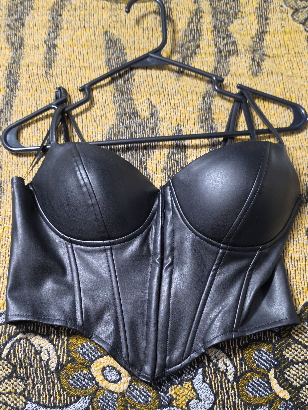 Windsor Black Faux Leather Bustier Bra Top
